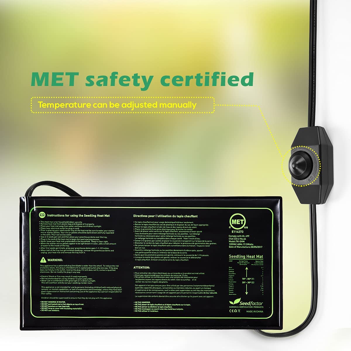 MET Certified Heat Mat, Temperature Adjustable Waterproof Durable Heat Mat, - USMANTIS