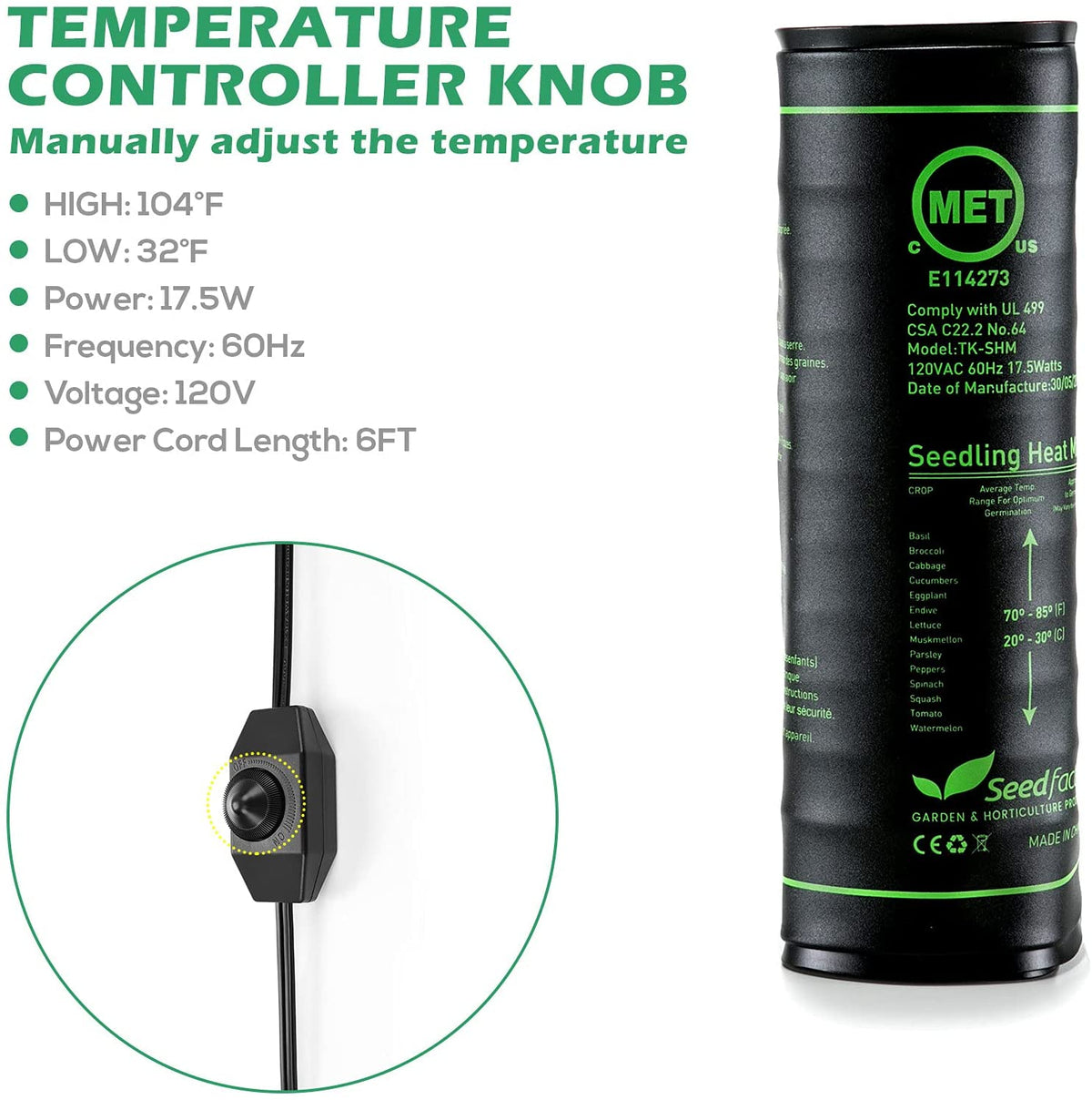 MET Certified Heat Mat, Temperature Adjustable Waterproof Durable Heat Mat, - USMANTIS