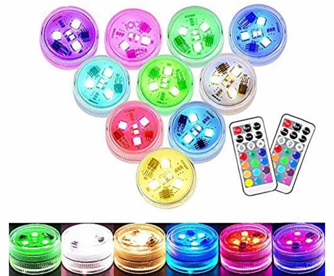 Submersible Battery Operated Multi-Function LED Lights with Remote Control  - Set of 10